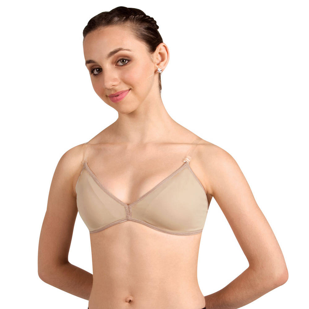 8B11 Seamless Dance Bra with Clear Back Straps - Nude Color -Adult S/M at   Women's Clothing store