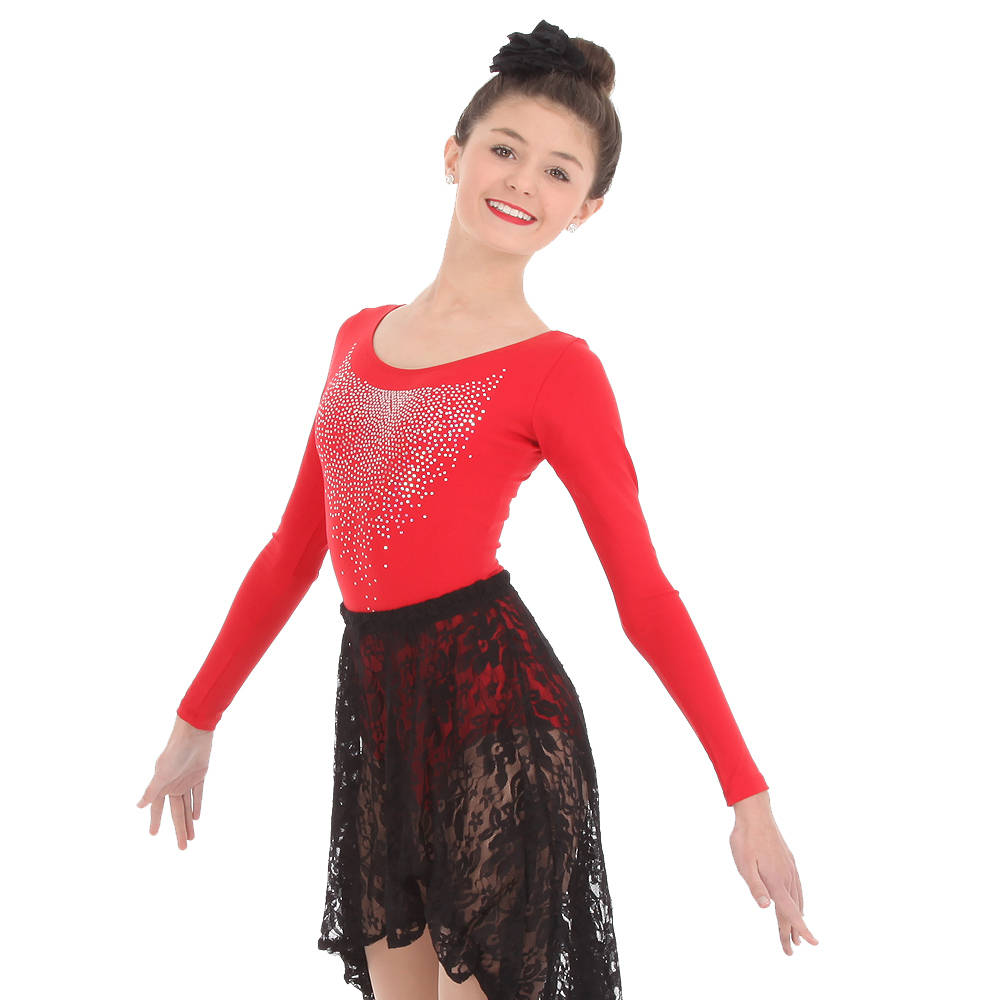 RED SPARKLE LONG SLEEVE TANK LEOTARD 30"   9-10 YEARS 