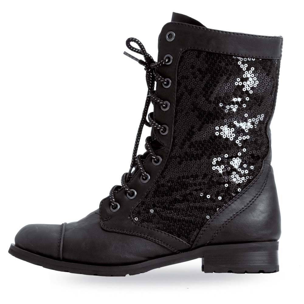 sequin combat boots